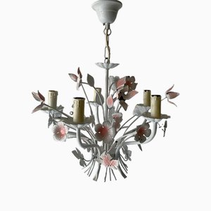 Florentine White and Pink Metal Bouquet Chandelier by Hans Kögl, Germany, 1970s