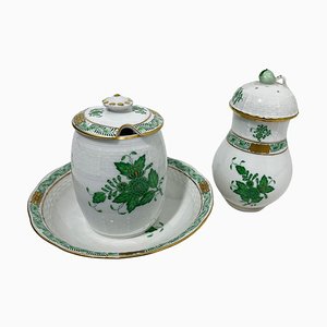 Juego de ramo chino Apponyi verde de Porcelana de Herend Hungary, años 60. Juego de 3