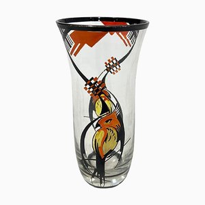 Art Deco Hand Painted Enamel-Paint Vase by A.J. Van Kooten, 1930s