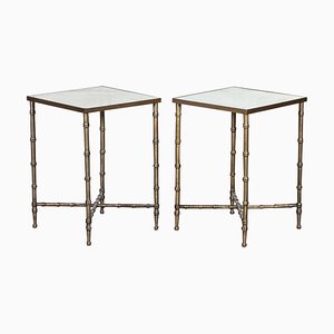 Mid-Century Faux Bamboo Brass Side Tables, Set of 2