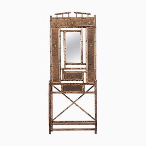 Perchero inglés de bambú con espejo, década de 1870