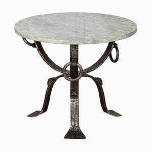 Mid-Century French Green Marble & Iron Side Table