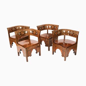 Early 20th Century Syrian Parquetry Inlaid Armchairs, 1890s, Set of 4