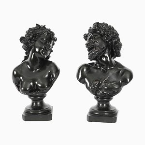 Claude Michel Clodion, Bustos de Dionisio y Ariadna, siglo XVIII, Bronces, Juego de 2