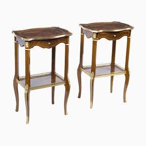 Tables d'Appoint Vintage 20ème Siècle en Noyer, Parqueterie et Bronze doré, 1980s, Set de 2