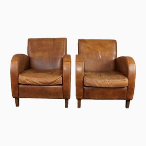 Vintage Lounge Chairs in Cow Leather, Set of 2