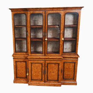 Victorian Breakfront Bookcase in Wanut and Marquetry Inlay