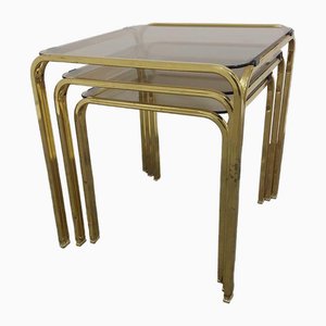 Brass and Smoked Glass Nesting Tables, 1970s, Set of 3