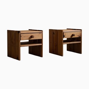 Danish Modern Nightstands with Drawer in Pine, 1970s, Set of 2