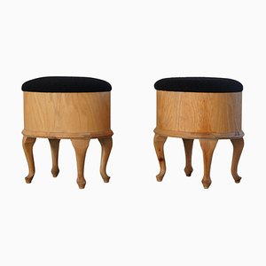 Modern Danish Stools with Storage in Pine and Bouclé, 1960s, Set of 2