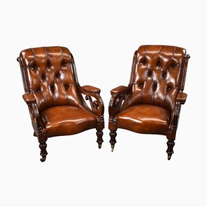 Victorian Leather Armchairs, 1850, Set of 2