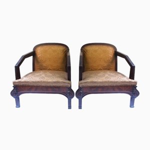 Art Deco Club Chairs with Brocado Fabric, 1930s, Set of 2