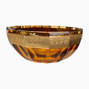 Art Deco Moser Karlsbad Amber Bowl with Oroplast, 1930s