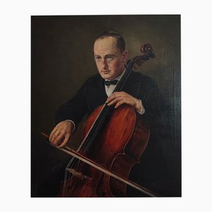 Huile sur Toile Otto Franz Pilny, Le Violoncelliste, 1900s