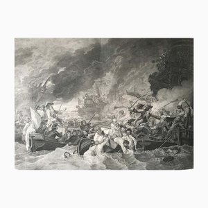 B. West, Batalla de Houge, siglo XVIII, grabado, enmarcado