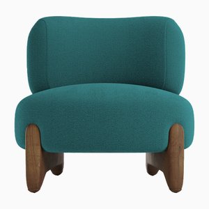 Fauteuil Tobo Moderne en Tissu Bouclé Bleu Océan et Chêne Fumé par Collector Studio