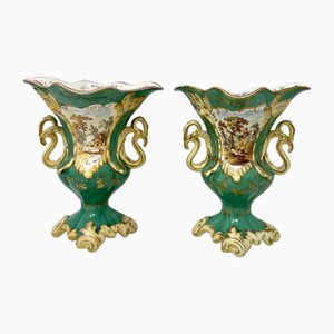 Vases Anciens en Porcelaine Verte par Samuel Alcock, Angleterre, Set de 2