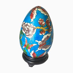 Early 20 Century Chinese Cloisonné Enamel Egg with Wood Stand