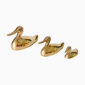 Duck Sculptures in Brass, France, 1970s, Set of 3