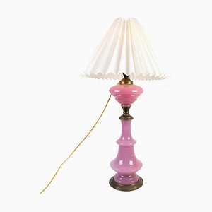 Table Lamp in Pink Opaline Glass with Brass Base, 1880
