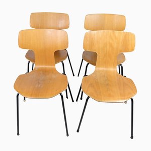 Modell 3103 T-Stuhl aus Eiche von Arne Jacobsen für Fritz Hansen, 1960er, 4 . Set