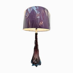 Purple Blue & Clear Glass Lamp in the style of Val Saint Lambert, Belgium, 1950s