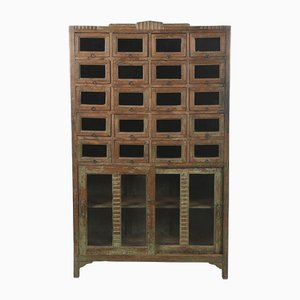 Wooden Display Cabinet with 20 Glass Compartments