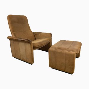 Vintage Leather DS 50 Lounge Chair & Ottoman attributed to de Sede, 1970s, Set of 2