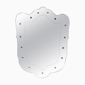 Italian Sinuous Etched Shield Shaped Mirror, 1940s