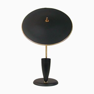 Lámpara de mesa francesa Mid-Century reflectante de latón y negro, años 50