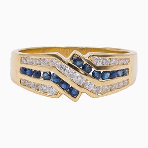 Vintage 18k Yellow Gold Ring with Diamonds and Sapphires, 1970s