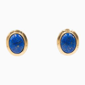 Vintage 18k Gold Lapis Lazuli Earrings, 1960s, Set of 2