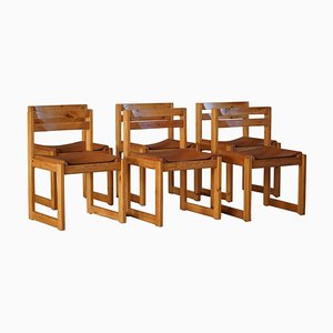 Modern Danish Dining Chairs in Pine and Leather attributed to Knud Færch, 1970s, Set of 6