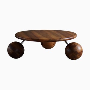Mid-Century Sculptural Round Coffee Table in Wood & Steel, 1970s