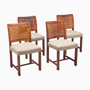Vintage Chairs in Braided Leather and Teak by Carl Gustaf Hiort Af Ornäs, 1960, Set of 4