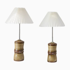 Lampes de Bureau Hollywood Regency en Bambou et Céramique par Olle Alberius pour Rörstrand, 1960s