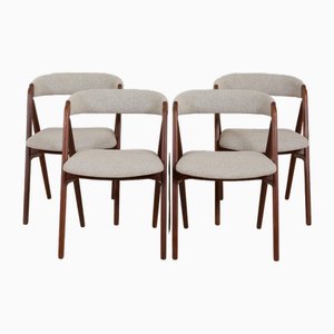 Mid-Century Danish Dining Chairs in Teak and Beige Wool by Th. Harlev for Farstrup Furniture, 1950s, Set of 4