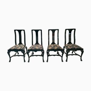 Italian Rococo Style Laquered High Back Dining Chairs, 1950s, Set of 4