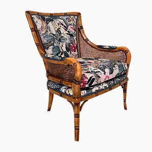 Fauteuil Mid-Century Style Bambou avec Tissu à Imprimé Animal, France, 1980