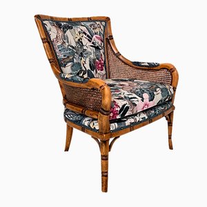 Mid-Century French Armchair in Bamboo Style with Animal Print Fabric, 1980