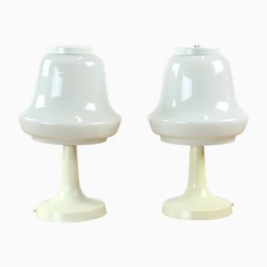 Weiße Opalglas Tischlampen von Opp Jihlava, 1960er, 2er Set