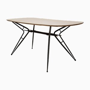 Mid-Century Italian Dining Table in Black Lacquered Metal and Formica, 1952