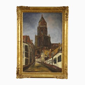Dutch Artist, View of Cathedral, 1960, Oil on Canvas, Framed
