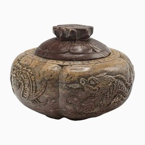 Small Antique Chinese Carved Lidded Pot, 1900s