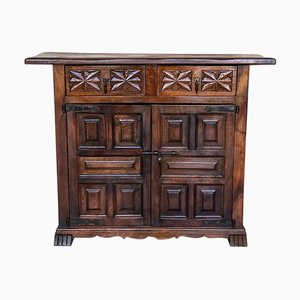 20th Century Spanish Carved Walnut Tuscan Credenza with Two Drawers, 1890s