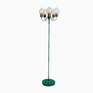 Metal Floor Lamp with Ice Glass Shades in Forest Green from Kaiser, 1960s