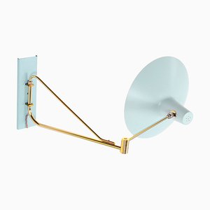 Baby Blue Brass Paperclip Swinging Arm Wall Light from Artimeta, 1950s