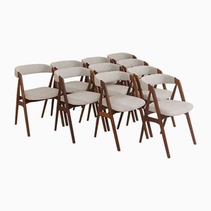 Dänische Mid-Century Teak Esszimmerstühle aus beigefarbener Wolle von Th. Harlev für Farstrup Furniture, 1950er, 10 . Set