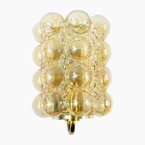 German Amber Bubble Glass and Brass Wall Light by Helena Tynell for Limburg, 1960s
