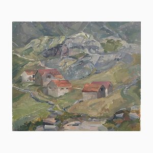 Berthe Dubois, Paysage de montagne et Chalets, 1946, Öl auf Leinwand
